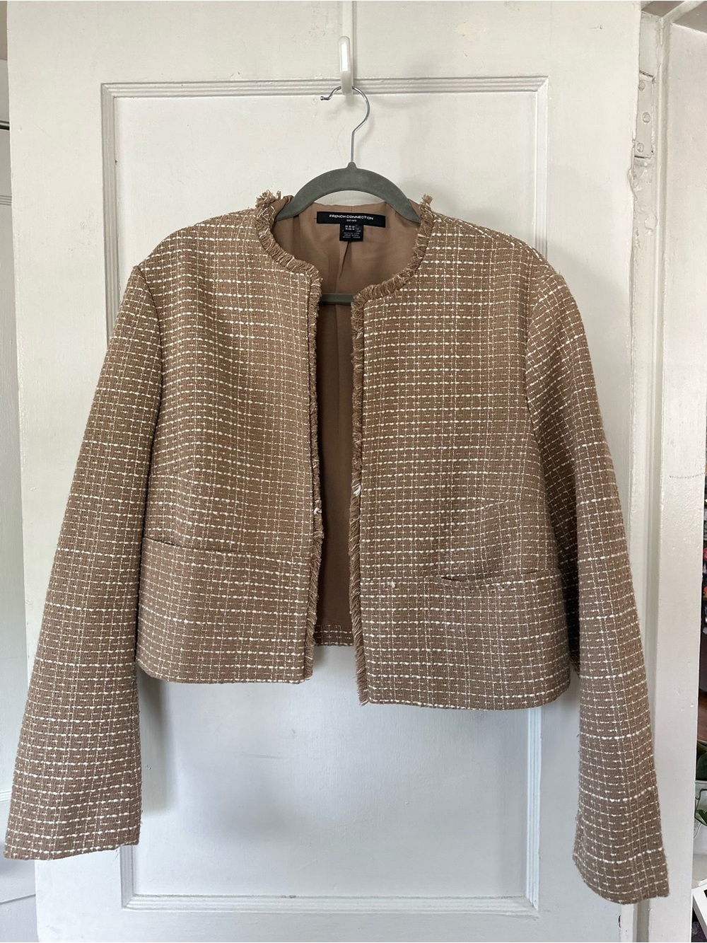 French Connection Beige Tweed Cropped Jacket